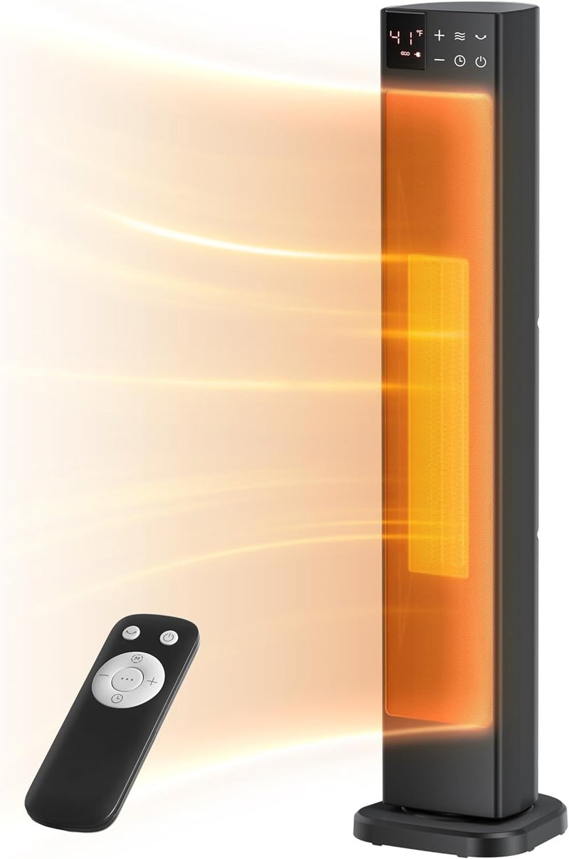 PELONIS 30” Ceramic Tower Space Heater with Adjustable Thermostat for Large Room, 75° Oscillation, Remote Control & 12H Timer, Tip-Over Switch & Overheating Protection, 1500W, PHF15RSAPH30, Black - Image 4